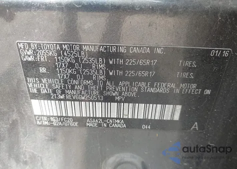 2016 Toyota Rav4 Xle from USA, damaged, VIN 2T3WFREV6GW250513